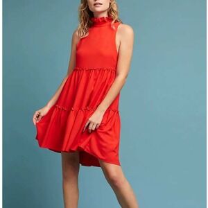 ELLIATT Tiered Ruffle High Neck Mini Swing Dress Sleeveless Babydoll Medium